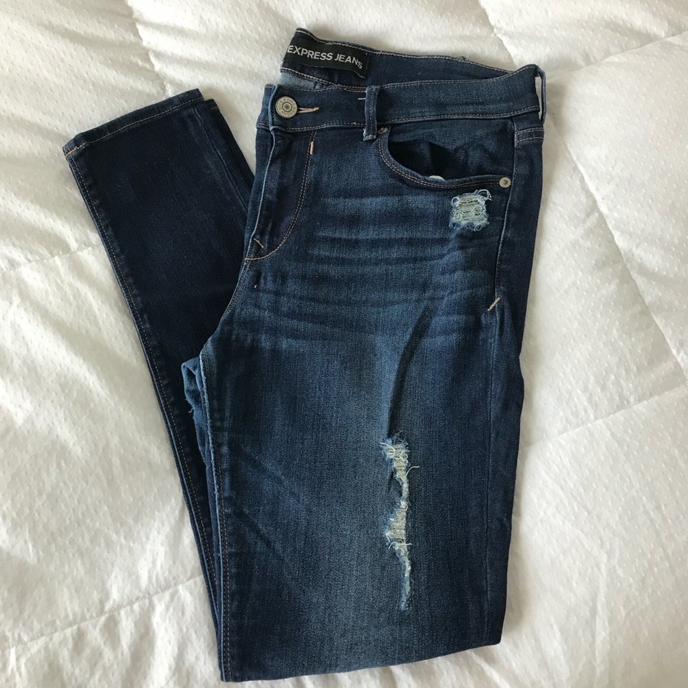 Express Blue Ripped Skinny Jeans